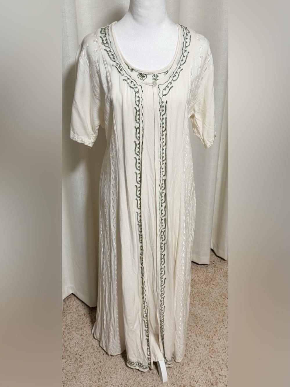 Vandana Indian Kaftan Short Sleeve Layered Look Dress With Embroidered Detail